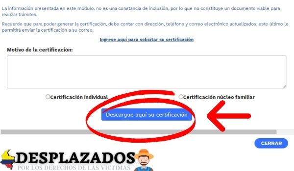 Descargar certificado de desplazados por internet